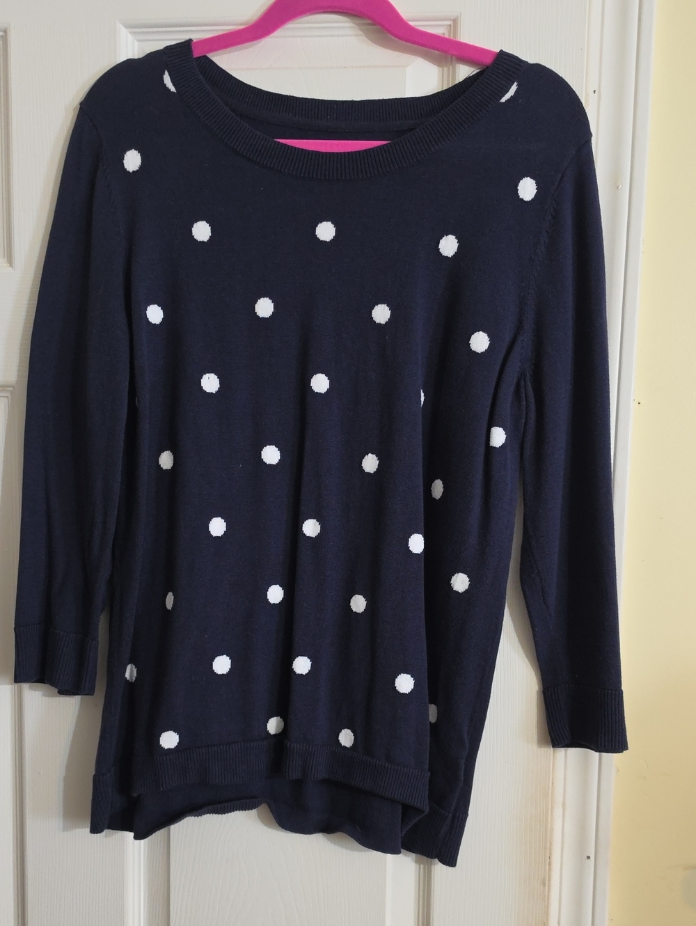 Soft Surroundings Navy Polka Dot Long Sleeve Top